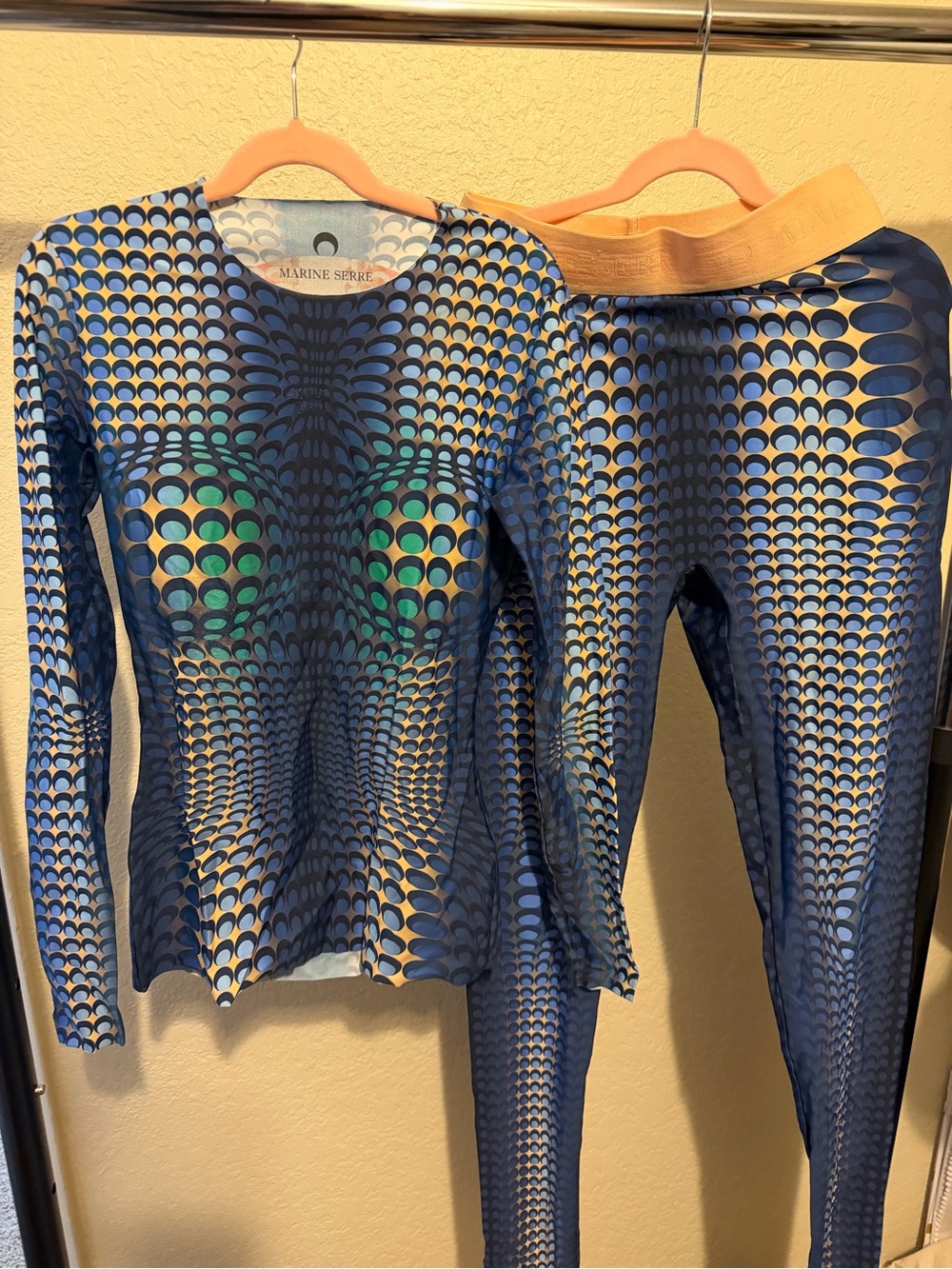 Marine Serre Blue & Navy Crescent-Print Mesh Top